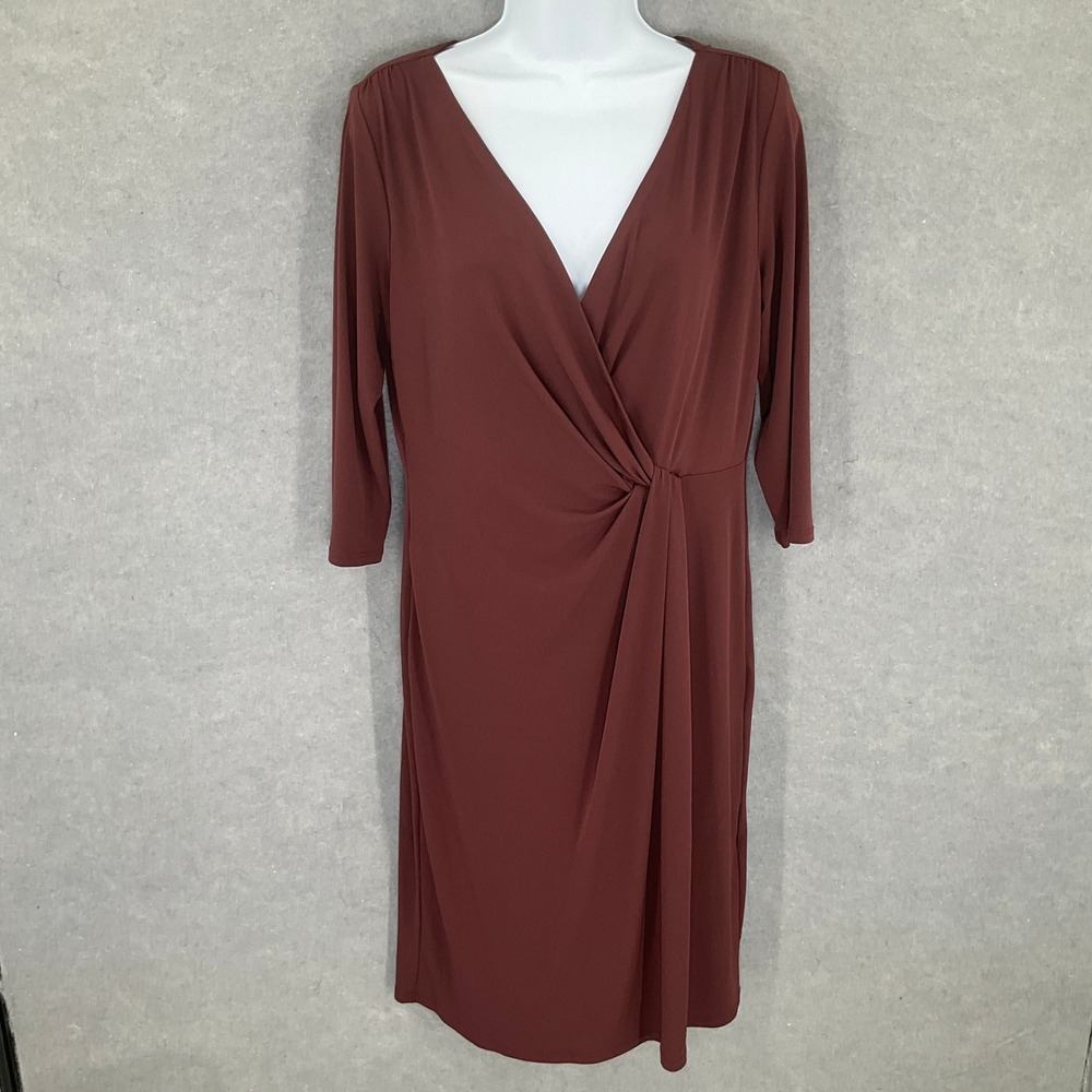 Coldwater‎ Creek Women's Dress Size 12 Brown 3/4 Sleeve Knit Stretchy Sheath